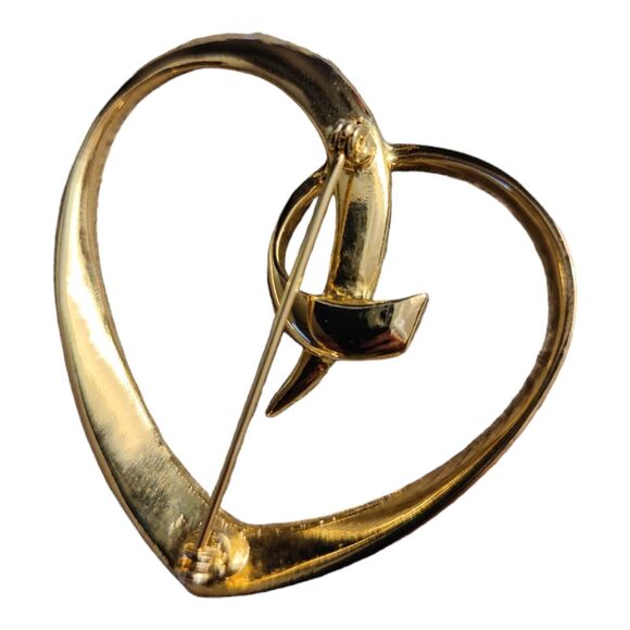 Vintage Heart Brooch Large Gold Tone Open Design Pin 1980s  Costume Jewelry - Picture 1 of 7